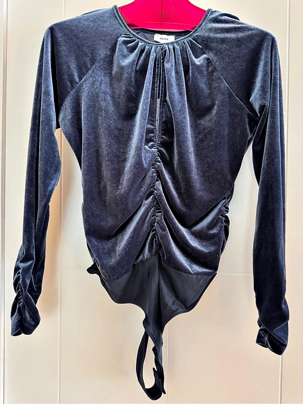 Reiss Etta Velvet Ruched Keyhole Bodysuit Teal Color - NEW - Size Medium